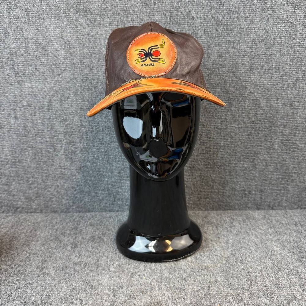 Vintage Handmade Leather Cap Peru Arana Spider Colibri Condor Hat